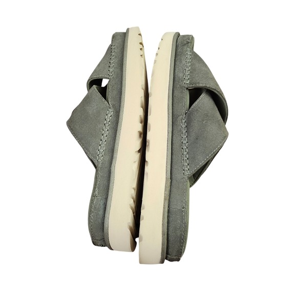 UGG Women's Olive Green Suede Cross‎ Strap Platform Slide Sandals Size 11 - Picture 2 of 12